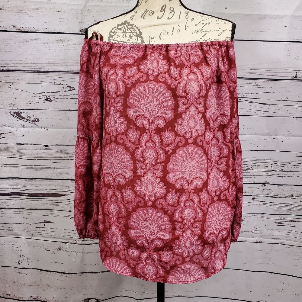 Michael Kors Burgundy Mauve Boho Off The Shoulder Top, Size Small